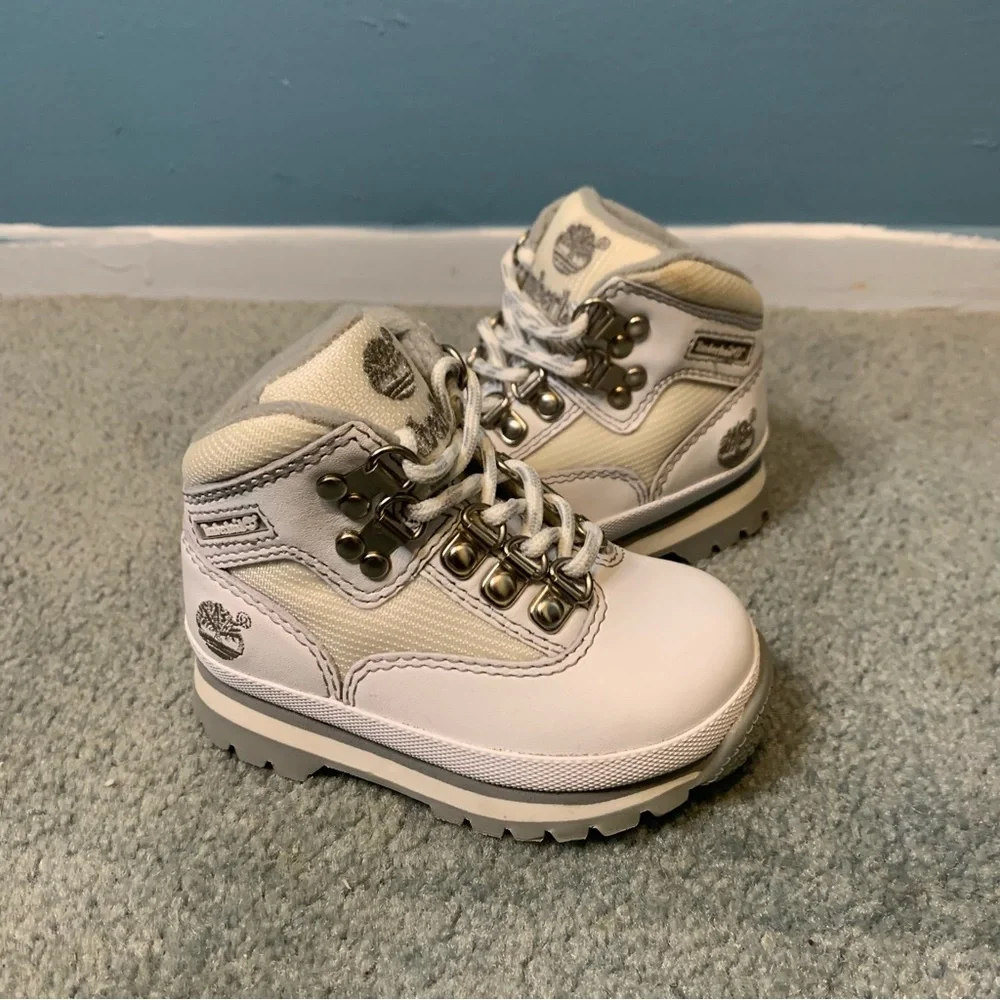 Toddler Timberland Boots Size 5M White/Grey 94876 0222 Leather Handmade Upper